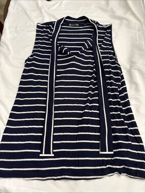Striped Navy & White Sleeveless Tie-Neck Top